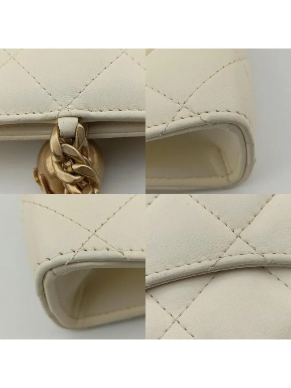 Chanel Quilted Bijou Large Golden Ball Wristlet Clutch White Lambskin
